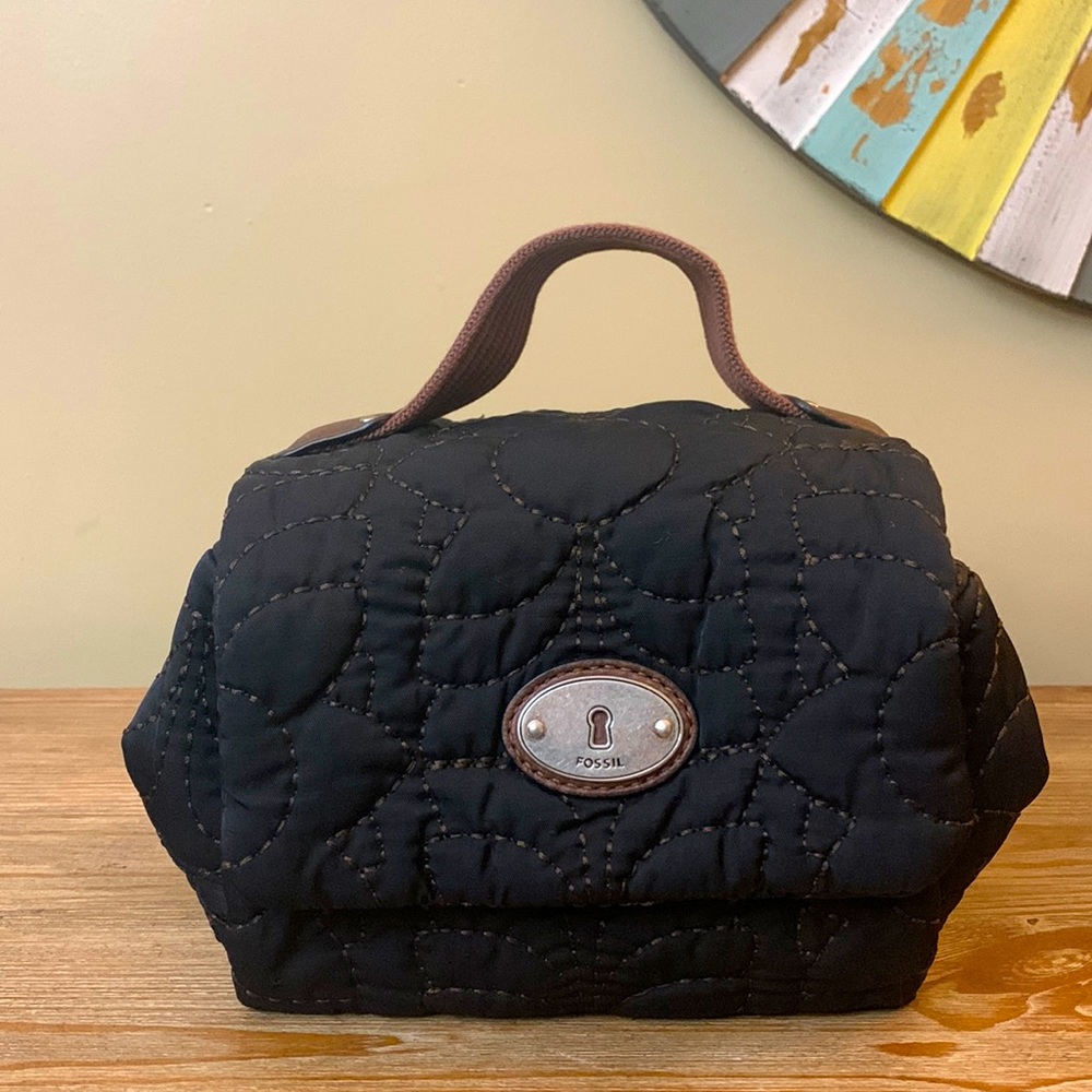 Fossil Black & Brown Quilted Cosmetic | Toiletries Bag NICE